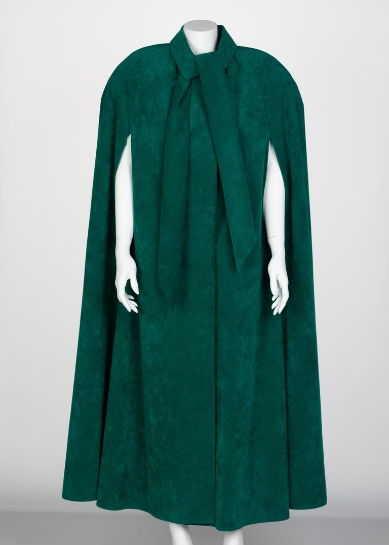 Vintage Emerald Green Ultrasuede Halston Style Cape, 1970s