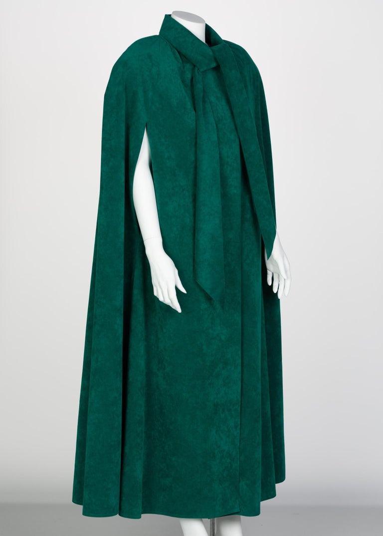 Vintage Emerald Green Ultrasuede Halston Style Cape, 1970s
