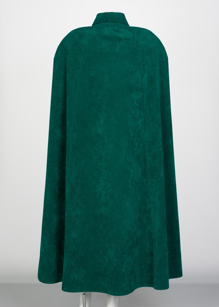 Vintage Emerald Green Ultrasuede Halston Style Cape, 1970s