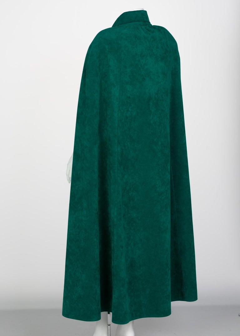 Vintage Emerald Green Ultrasuede Halston Style Cape, 1970s