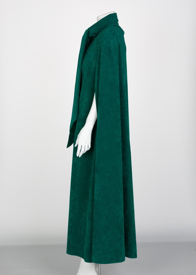 Vintage Emerald Green Ultrasuede Halston Style Cape, 1970s