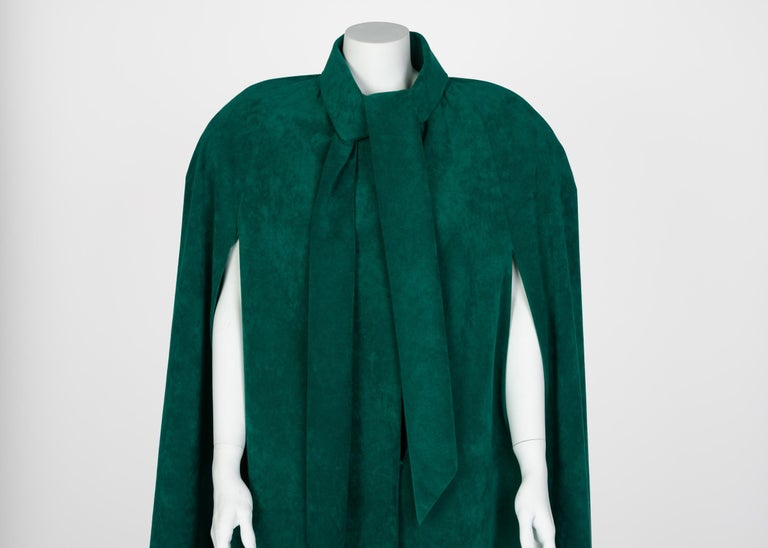 Vintage Emerald Green Ultrasuede Halston Style Cape, 1970s