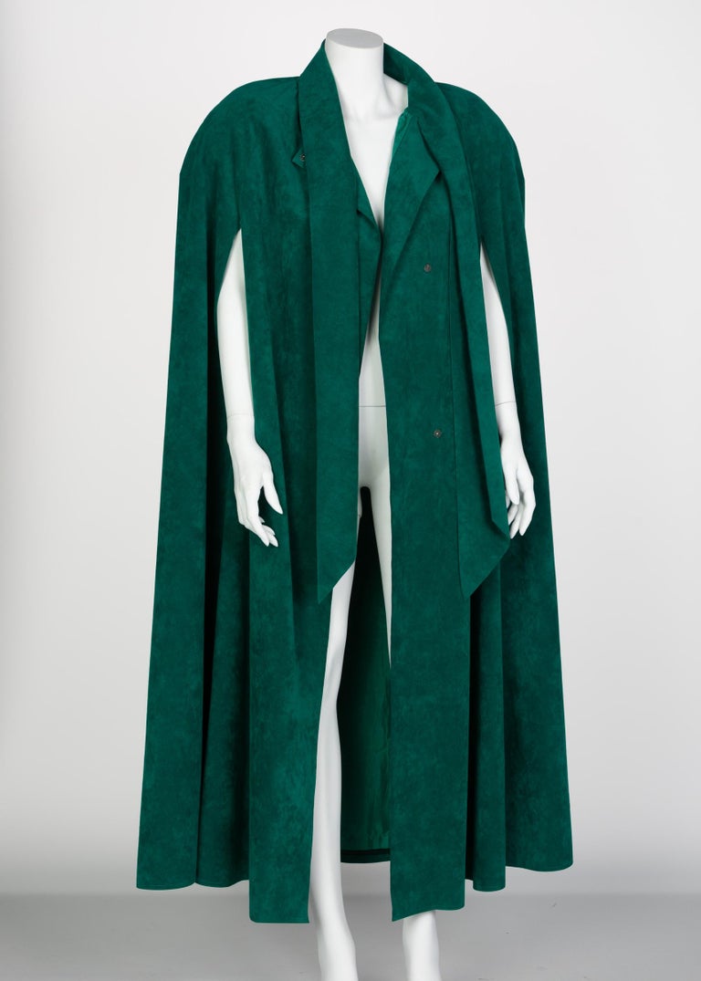 Vintage Emerald Green Ultrasuede Halston Style Cape, 1970s