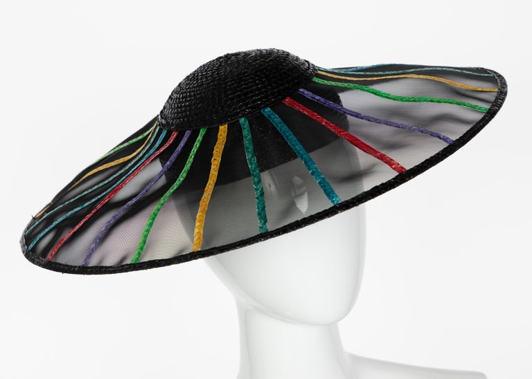 Yves Saint Laurent YSL Couture Collectors Black Rainbow Hat, 1980s