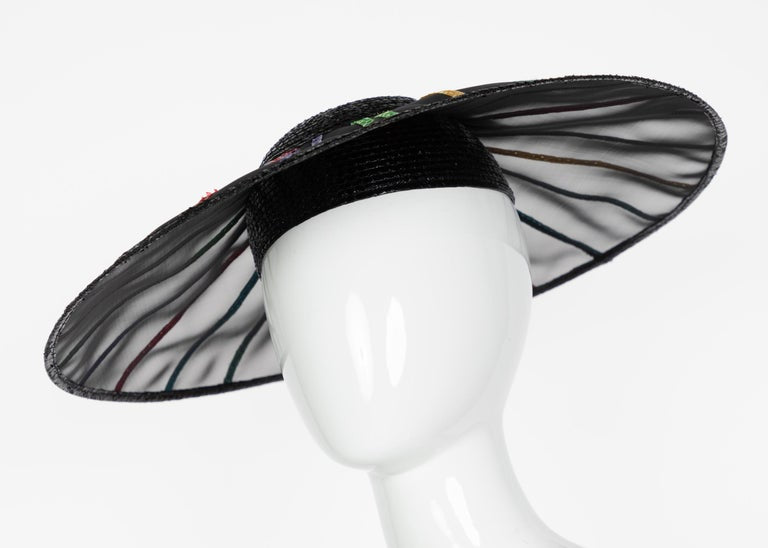 Yves Saint Laurent YSL Couture Collectors Black Rainbow Hat, 1980s