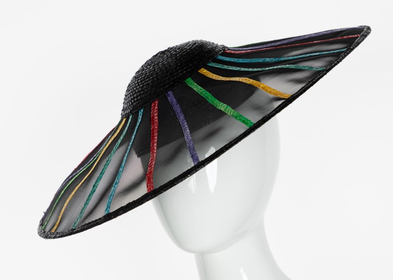 Yves Saint Laurent YSL Couture Collectors Black Rainbow Hat, 1980s