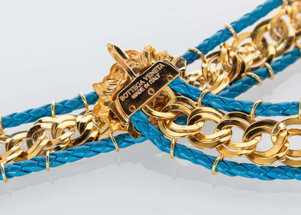 Bottega Veneta Gold Chain Turquoise Leather Lion Head Belt, 1990s