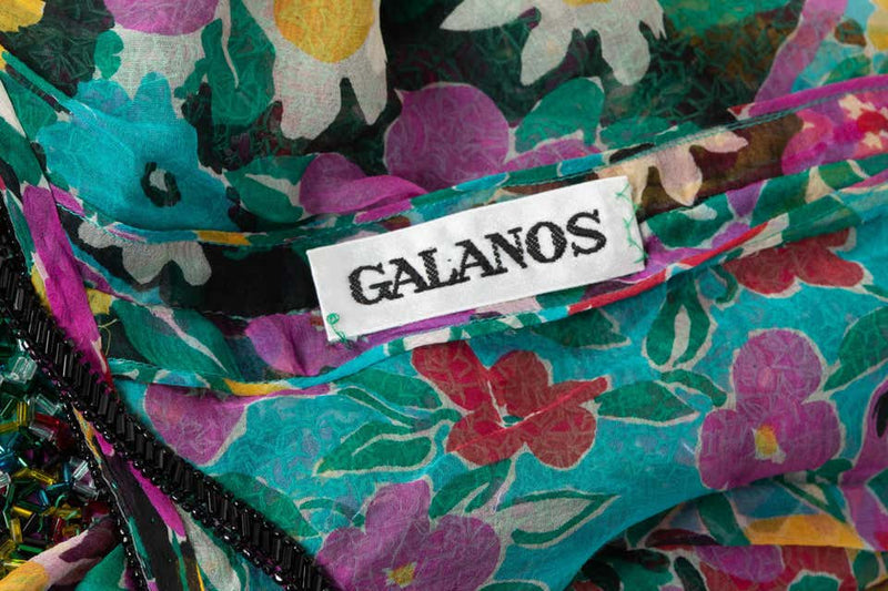 James Galanos Couture Beaded Floral Silk Mini Dress with Hooded Opera Coat, 1970