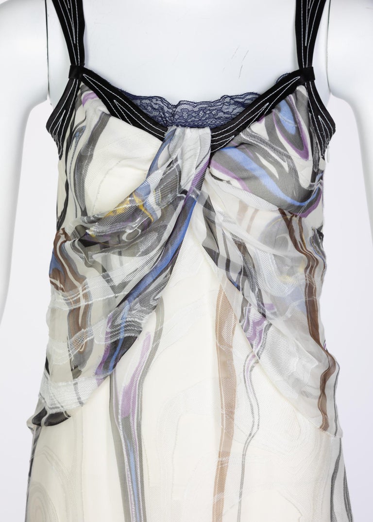 Nina Ricci Sleeveless Swirl Print Silk Maxi Dress