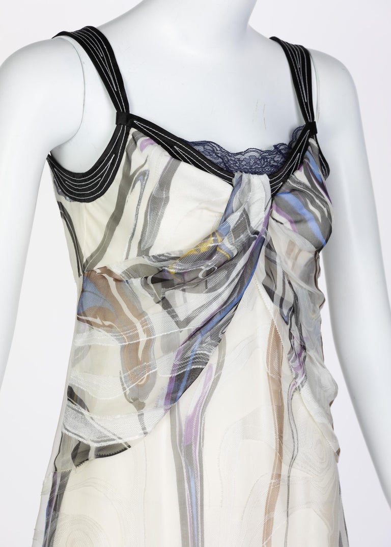 Nina Ricci Sleeveless Swirl Print Silk Maxi Dress