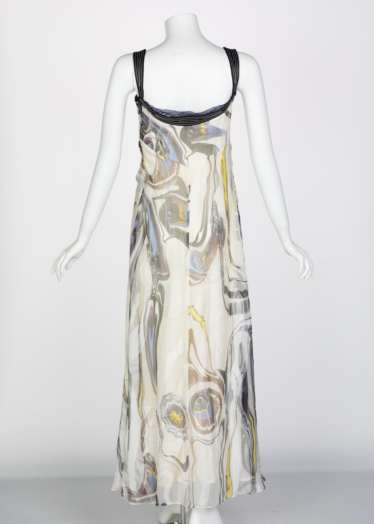 Nina Ricci Sleeveless Swirl Print Silk Maxi Dress