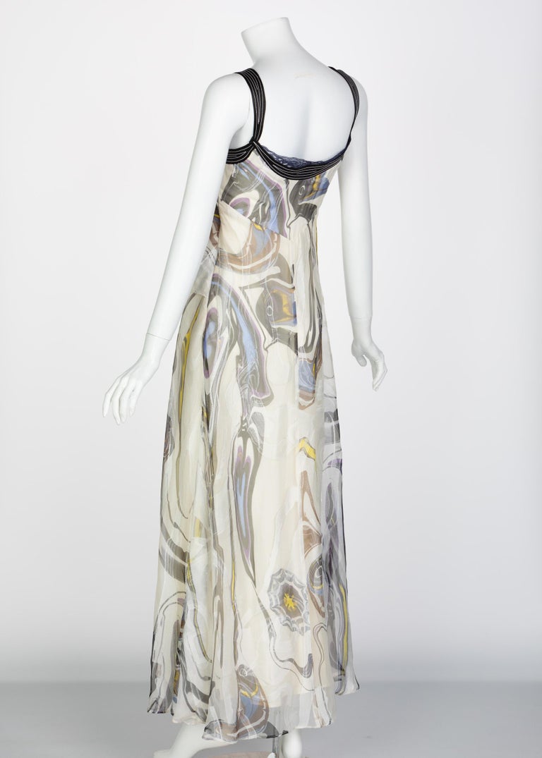Nina Ricci Sleeveless Swirl Print Silk Maxi Dress