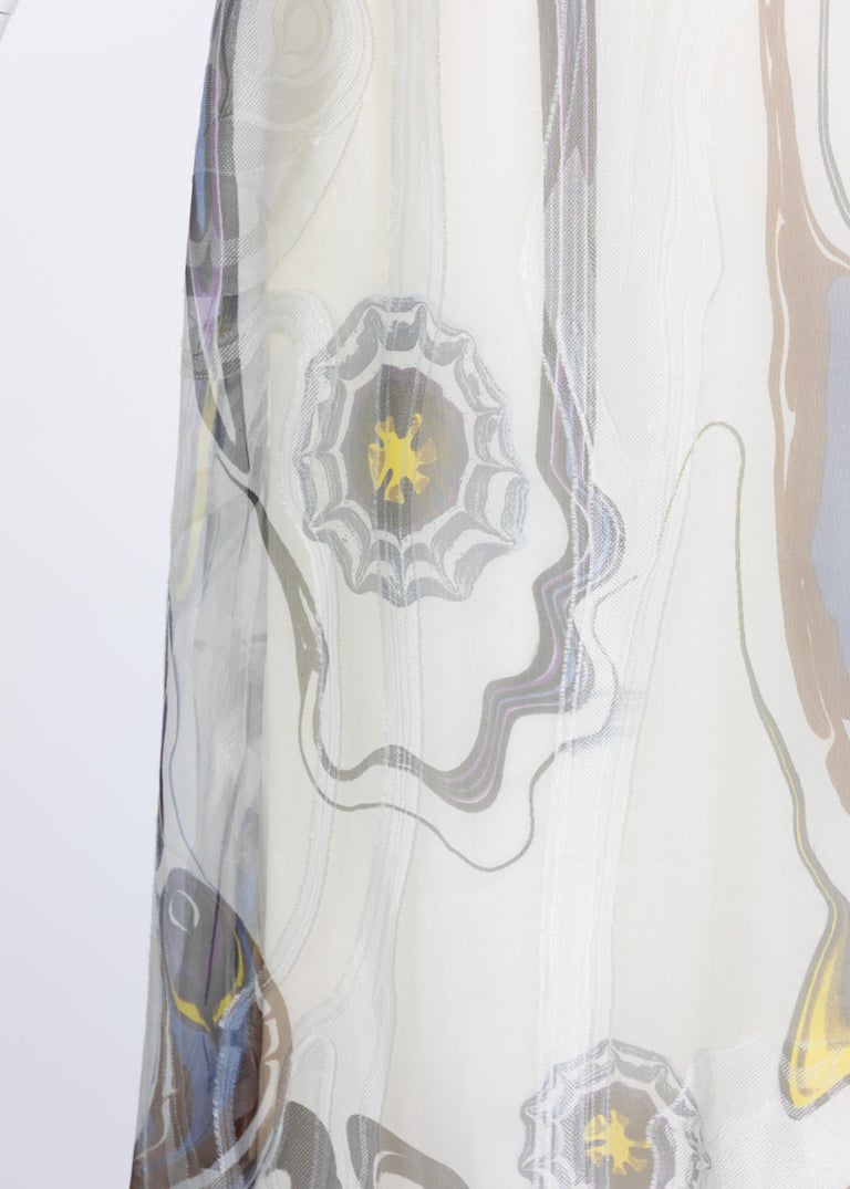 Nina Ricci Sleeveless Swirl Print Silk Maxi Dress