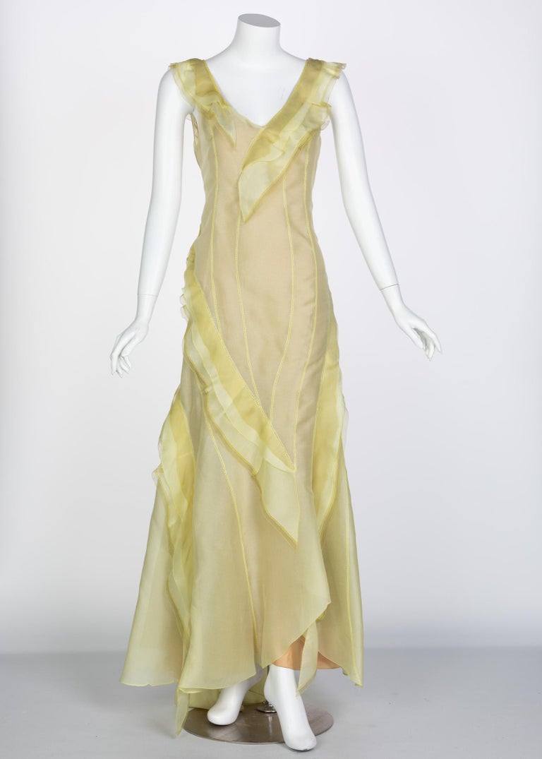 Nina Ricci Yellow Silk Organza Sleeveless Evening Dress, 2009