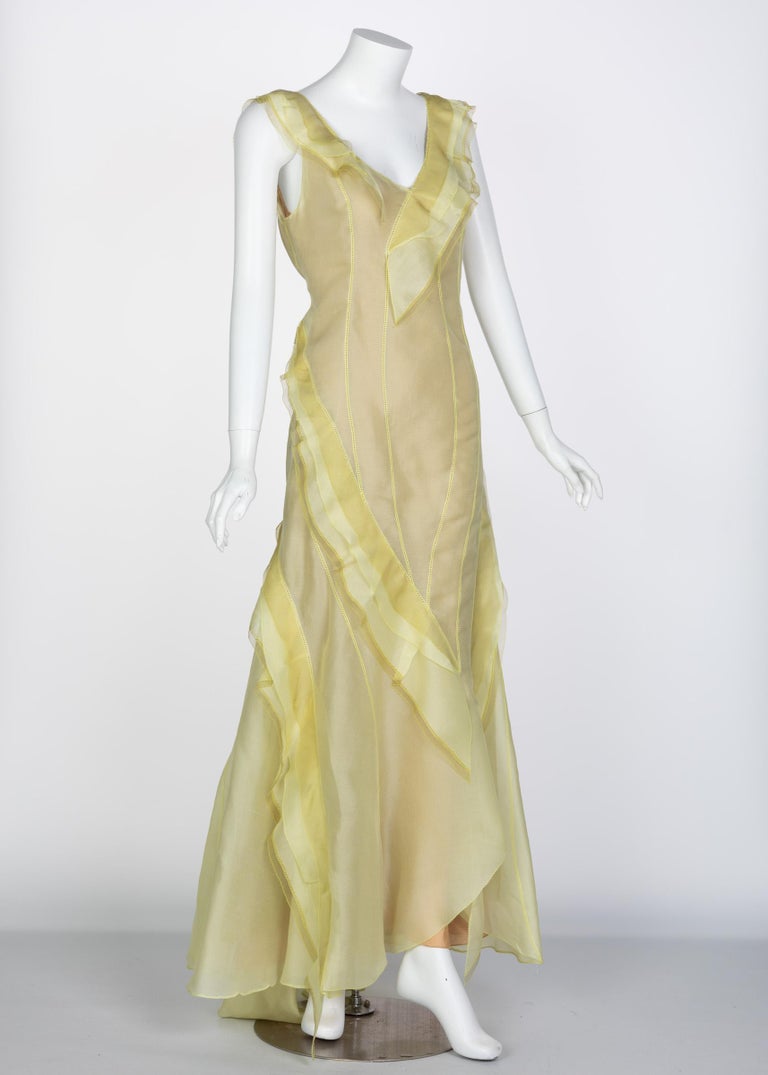 Nina Ricci Yellow Silk Organza Sleeveless Evening Dress, 2009