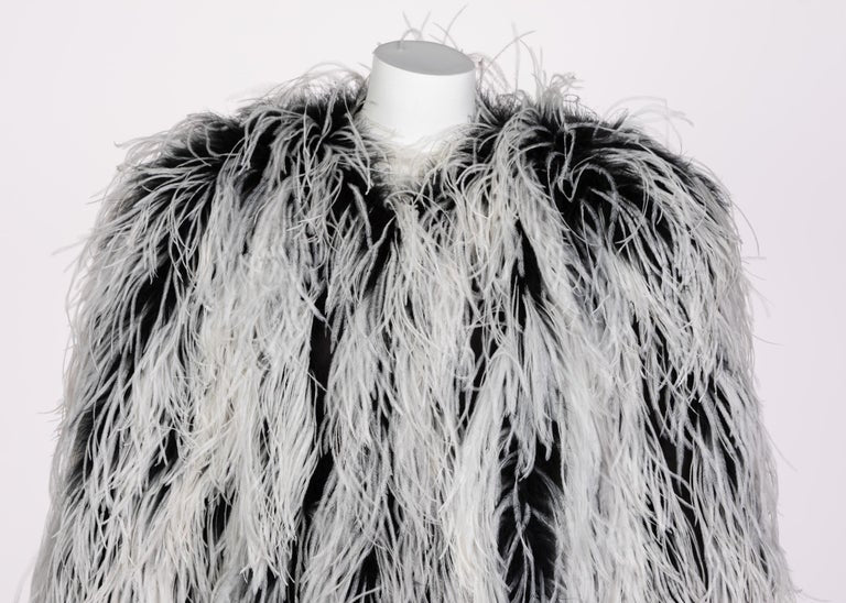 Yves Saint Laurent White Black Ostrich Feather Coat YSL Rare Documented 1960s