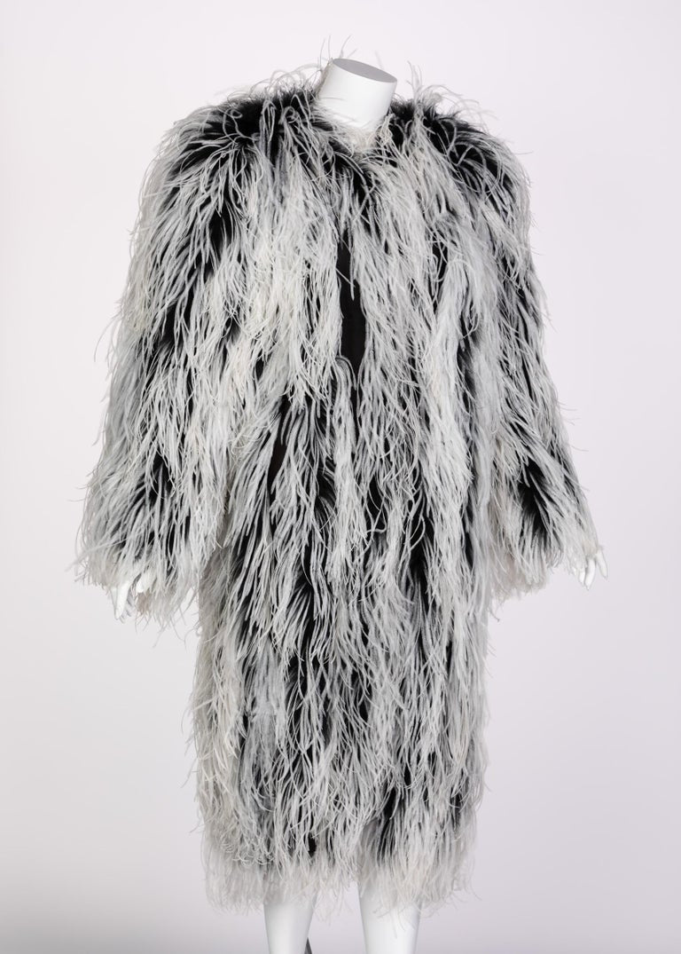 Yves Saint Laurent White Black Ostrich Feather Coat YSL Rare Documented 1960s