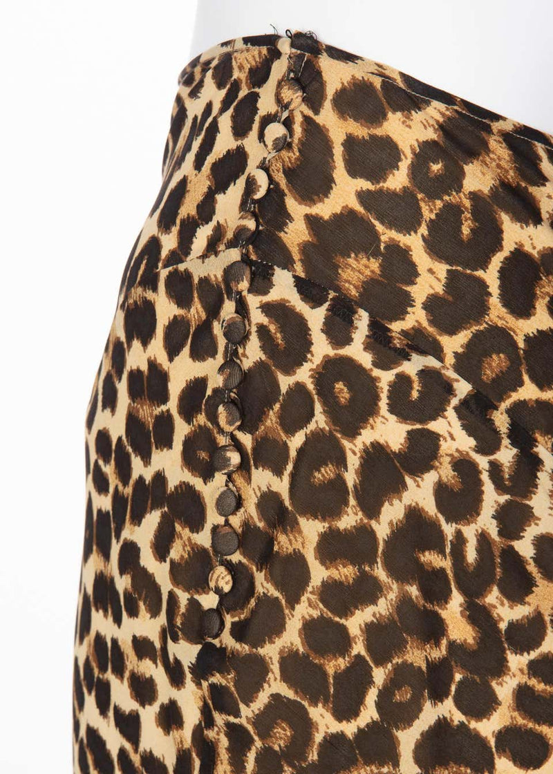 John Galliano Animal Leopard Print Silk Maxi Skirt