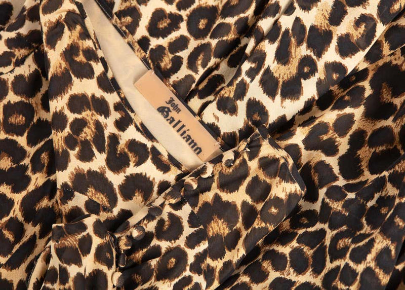 John Galliano Animal Leopard Print Silk Maxi Skirt