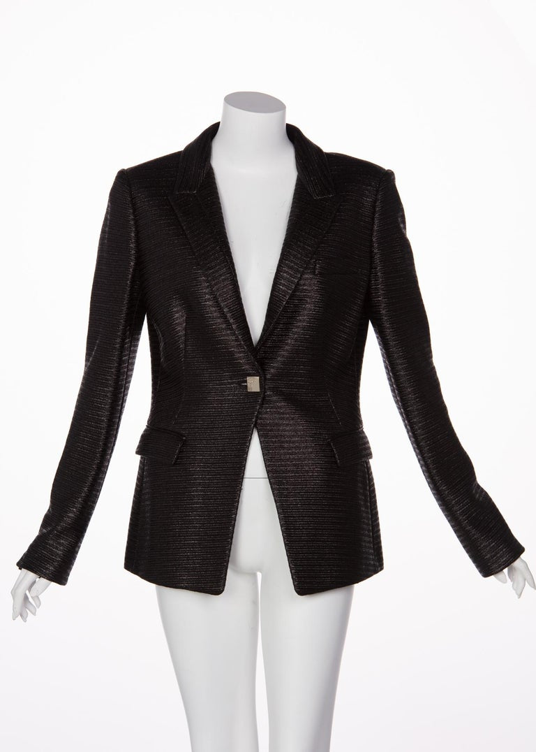 Versace Collection Black Textured Silver Medusa Button Blazer Jacket