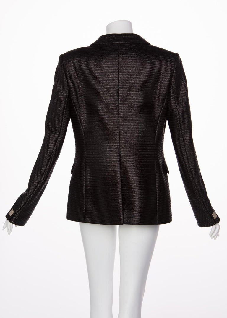 Versace Collection Black Textured Silver Medusa Button Blazer Jacket