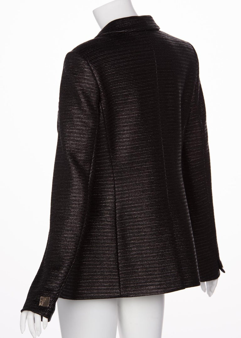 Versace Collection Black Textured Silver Medusa Button Blazer Jacket