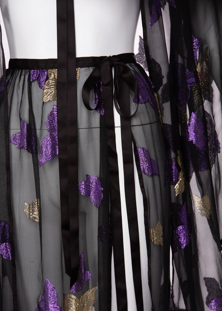 Yves Saint Laurent YSL Black Chiffon Metallic Falling Leaves Ensemble, 1978