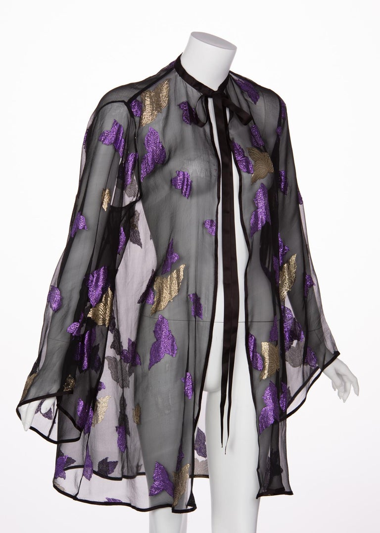Yves Saint Laurent YSL Black Chiffon Metallic Falling Leaves Ensemble, 1978