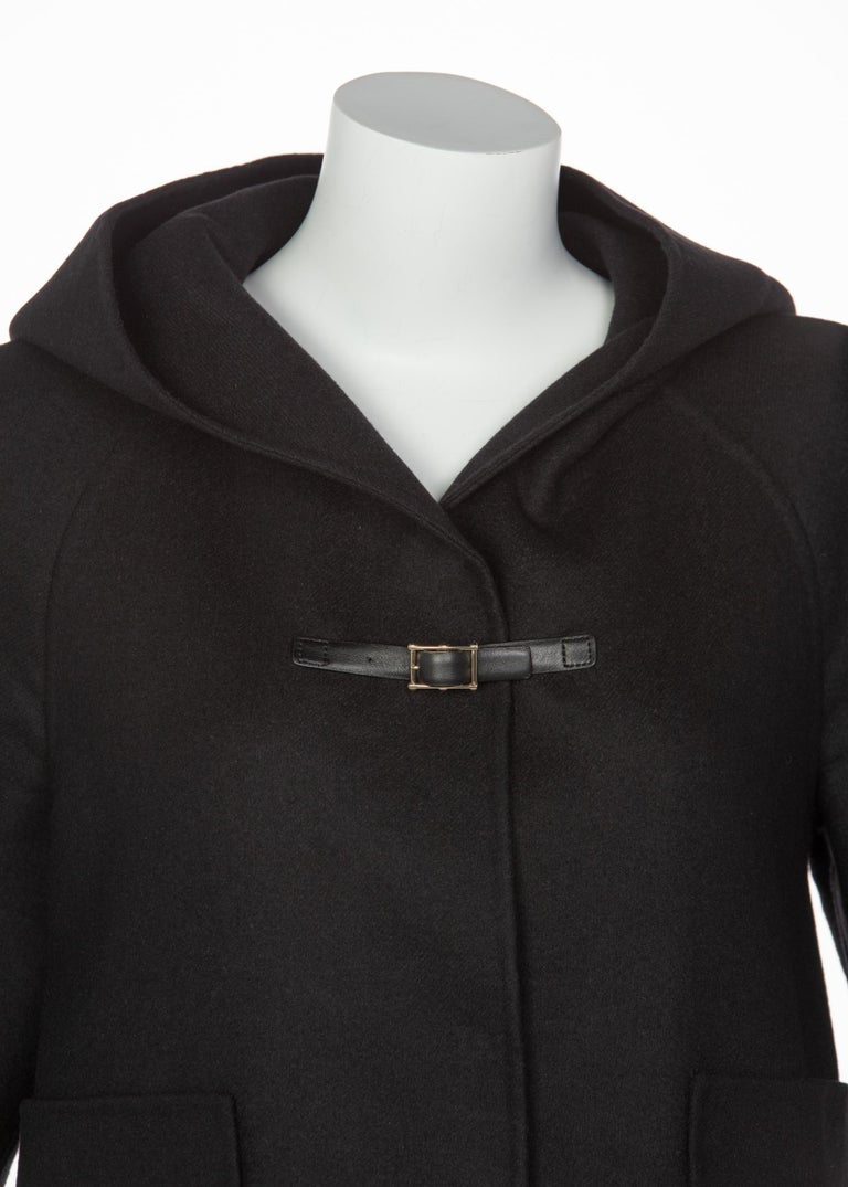 Valentino Black Wool Angora Hoodie Leather Buckle Jacket