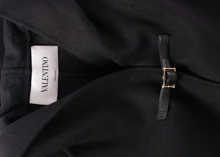 Valentino Black Wool Angora Hoodie Leather Buckle Jacket