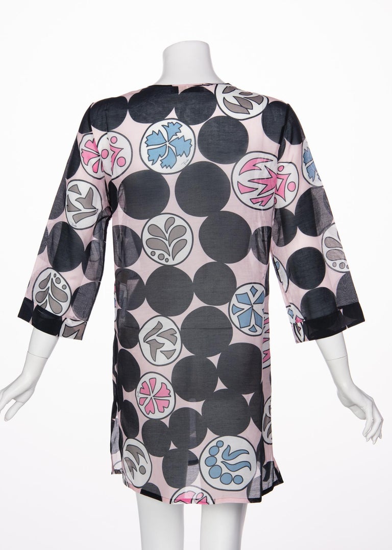 Emilio Pucci Signature Pink and Black Print Kaftan Tunic Top