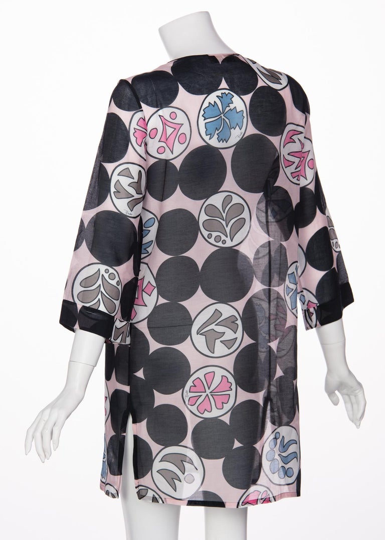 Emilio Pucci Signature Pink and Black Print Kaftan Tunic Top