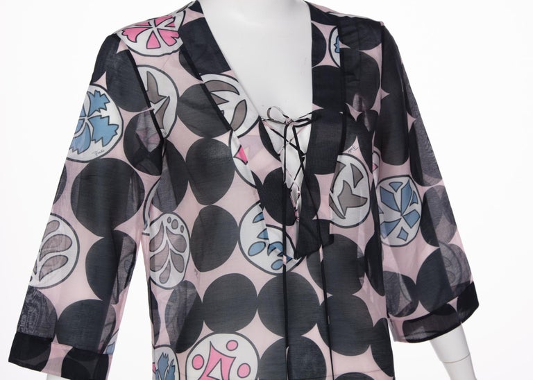 Emilio Pucci Signature Pink and Black Print Kaftan Tunic Top