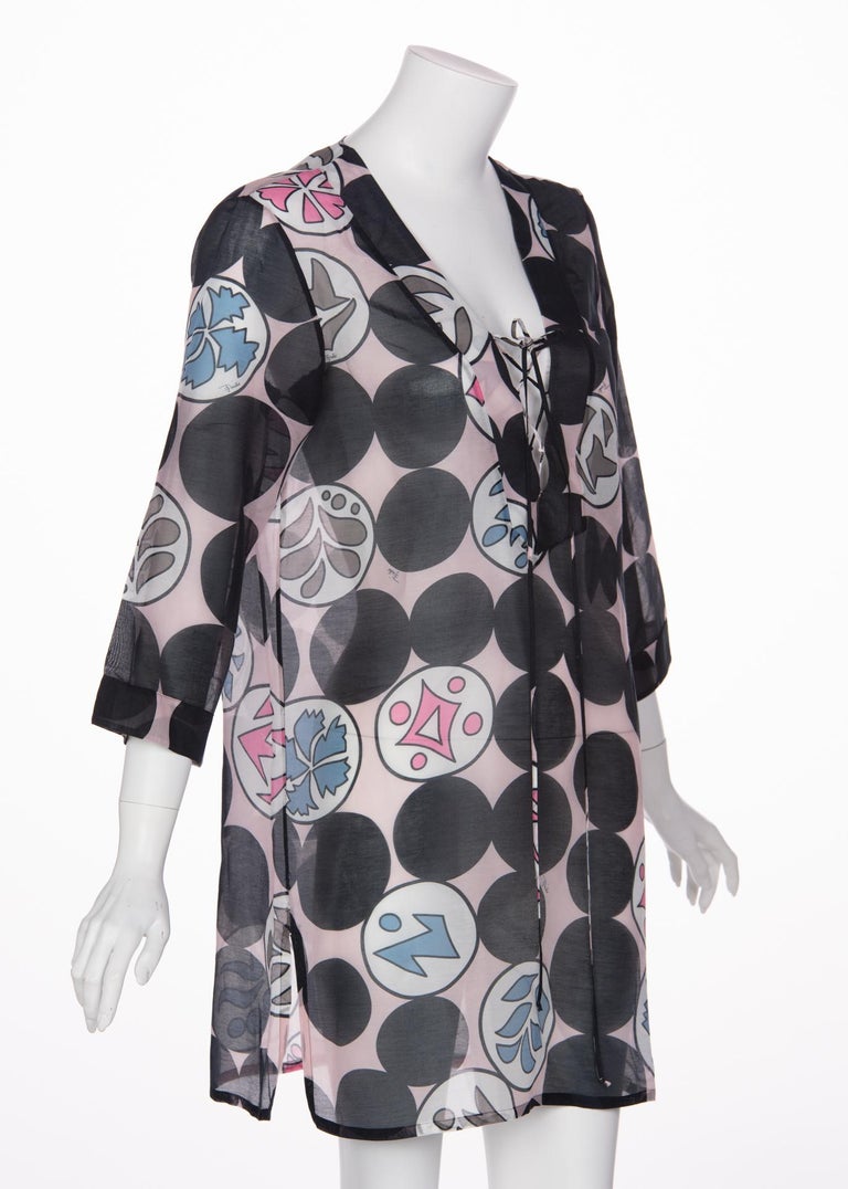 Emilio Pucci Signature Pink and Black Print Kaftan Tunic Top