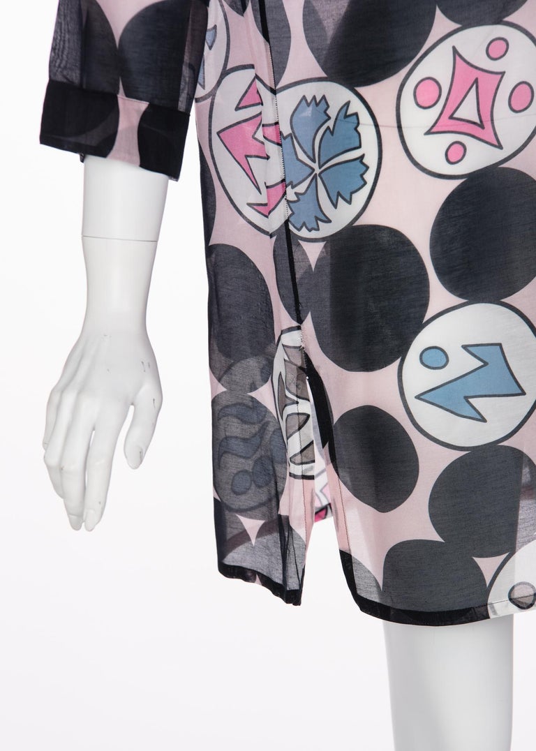Emilio Pucci Signature Pink and Black Print Kaftan Tunic Top