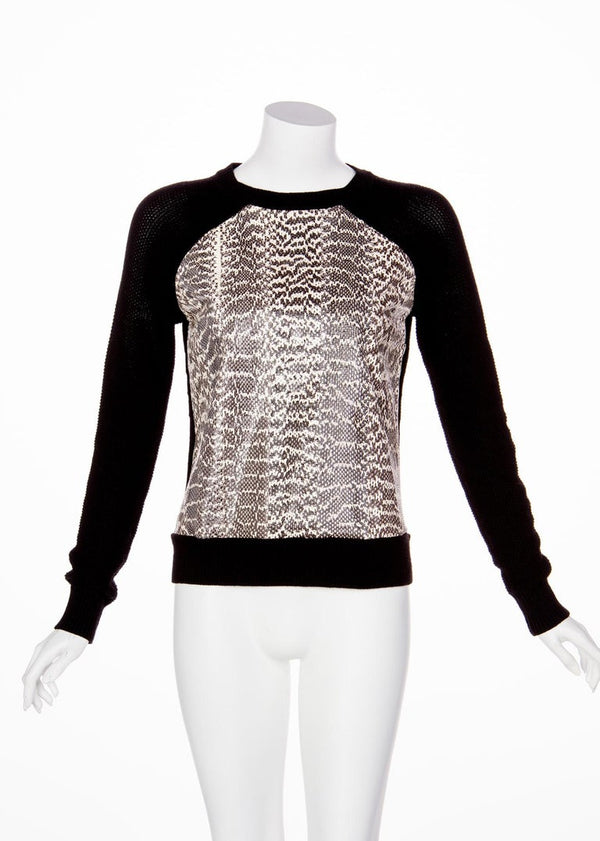 Jason Wu Black Wool Snakeskin Crew Neck Sweater, 2013