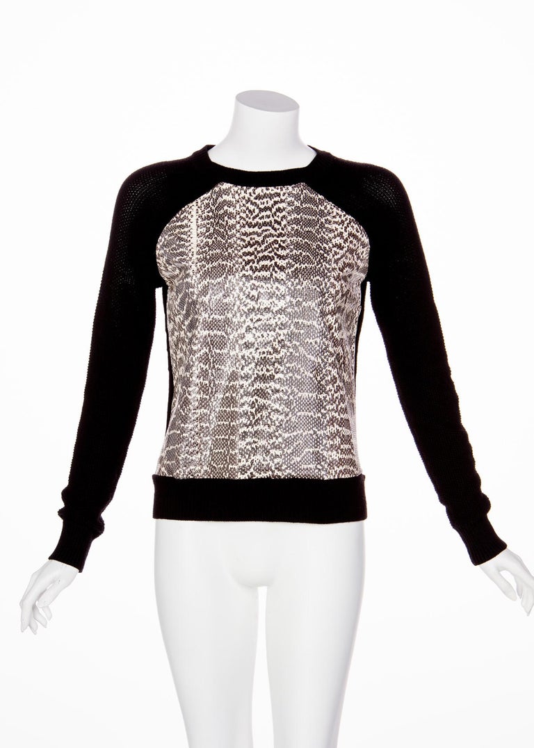 Jason Wu Black Wool Snakeskin Crew Neck Sweater, 2013