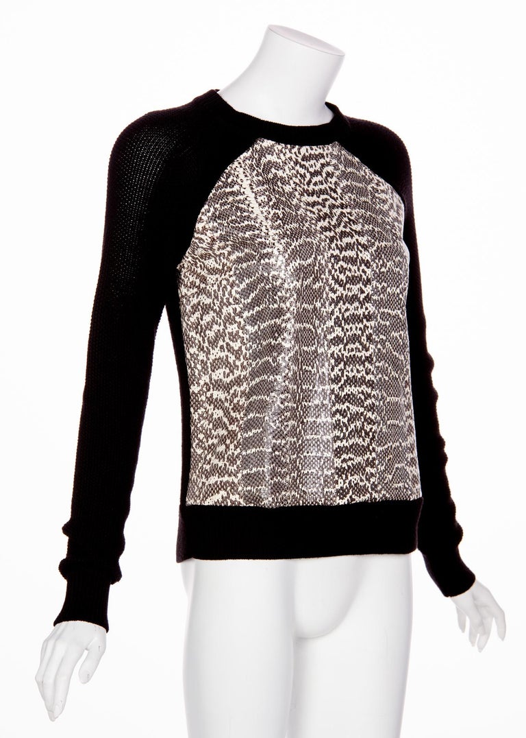 Jason Wu Black Wool Snakeskin Crew Neck Sweater, 2013
