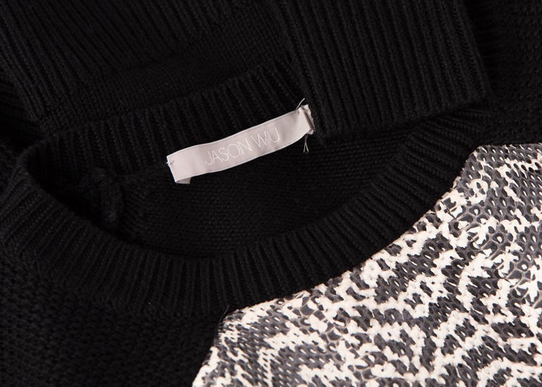 Jason Wu Black Wool Snakeskin Crew Neck Sweater, 2013