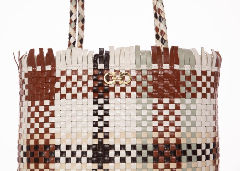 Salvatore Ferragamo Gancini Multicolor Woven Shoulder Bag