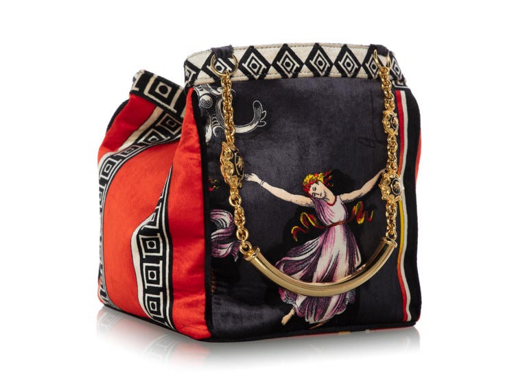 1990s Gianni Versace Couture Silk Velvet Canova Print Gold Chain Bag