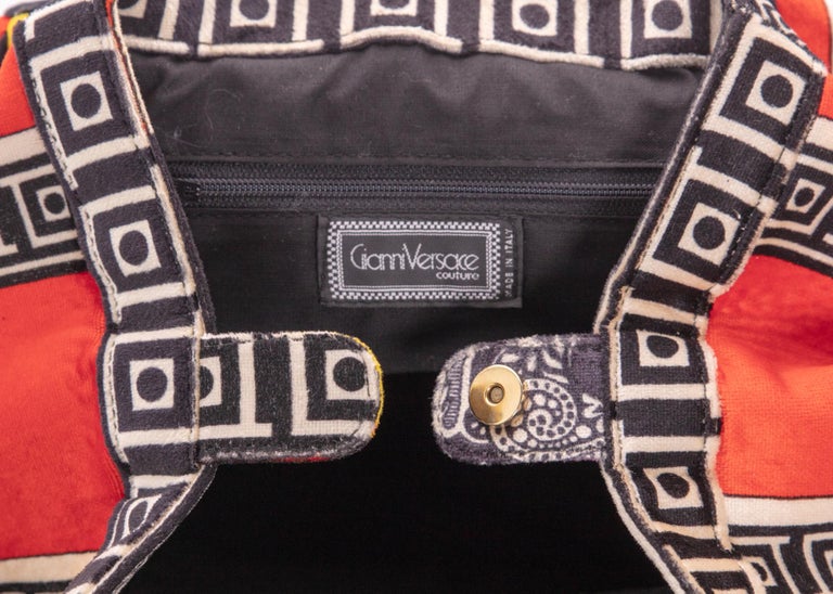 1990s Gianni Versace Couture Silk Velvet Canova Print Gold Chain Bag