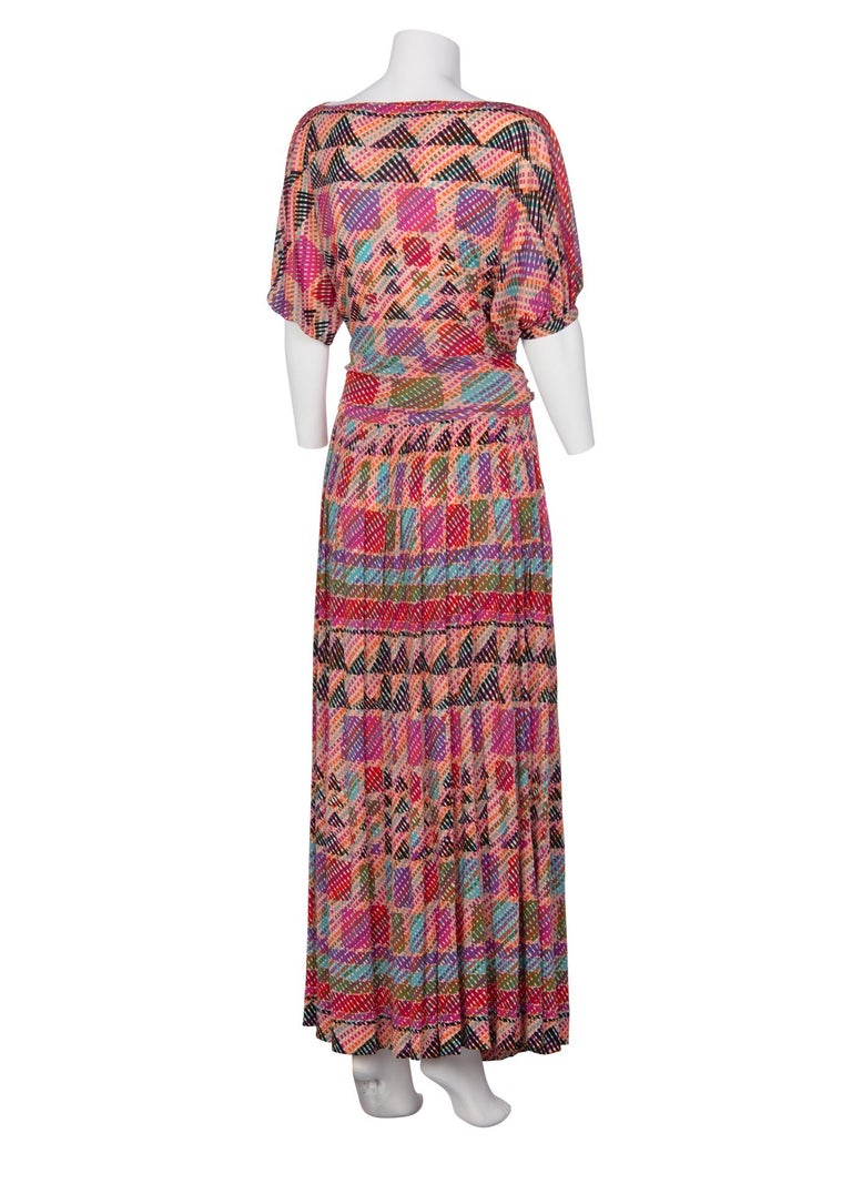 1970s Missoni Multicolored Silk Jersey Maxi Skirt Set