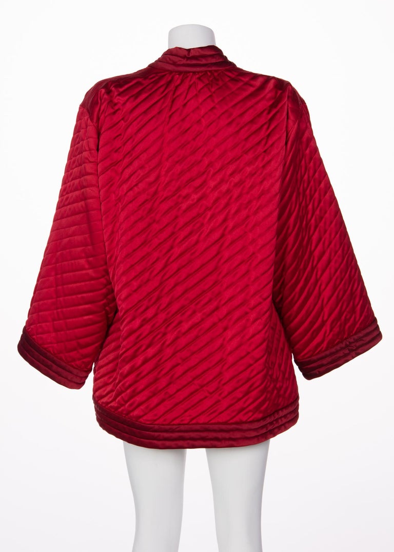 1970s Yves Saint Laurent Chinese Quilted Red Satin Jacket YSL