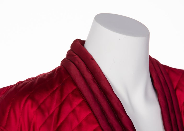1970s Yves Saint Laurent Chinese Quilted Red Satin Jacket YSL