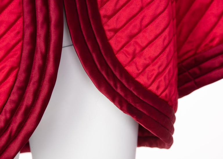 1970s Yves Saint Laurent Chinese Quilted Red Satin Jacket YSL