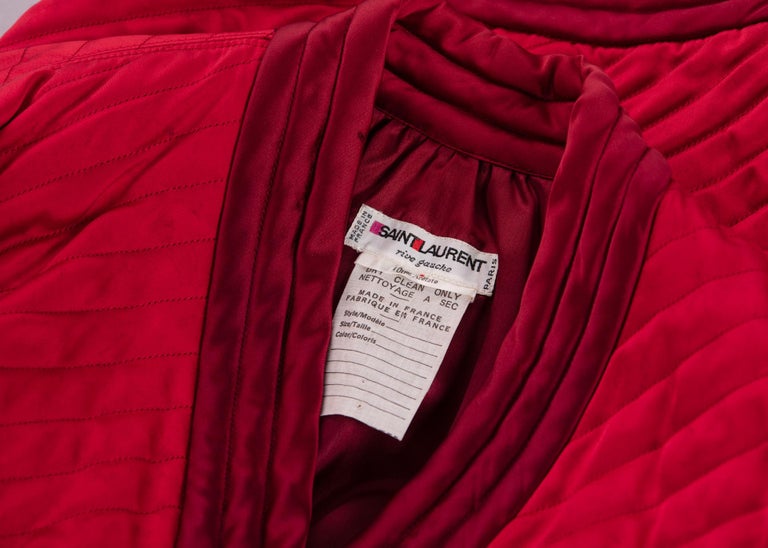 1970s Yves Saint Laurent Chinese Quilted Red Satin Jacket YSL