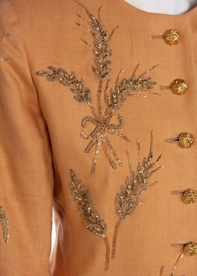 Yves Saint Laurent Gold Beaded Wheat Linen Jacket, 1980s