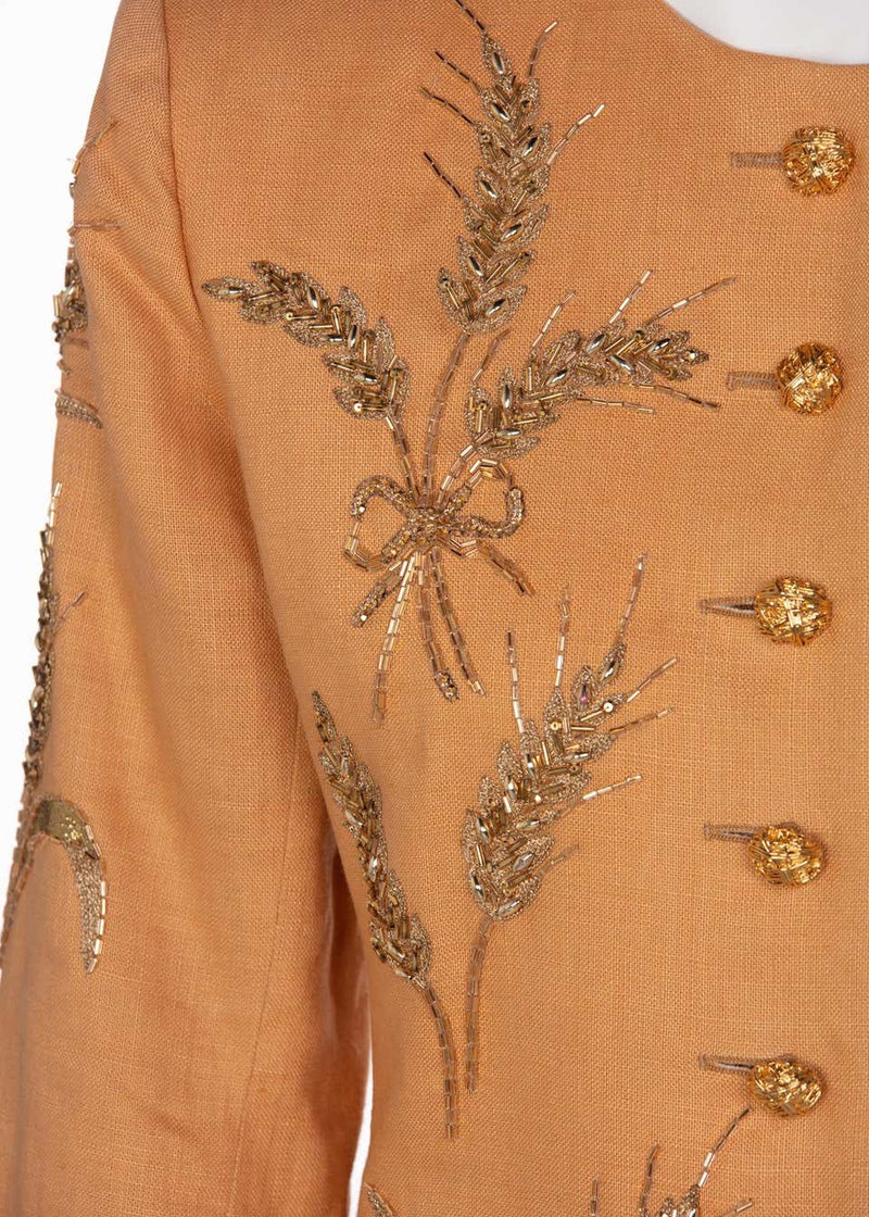 Yves Saint Laurent Gold Beaded Wheat Linen Jacket, 1980s