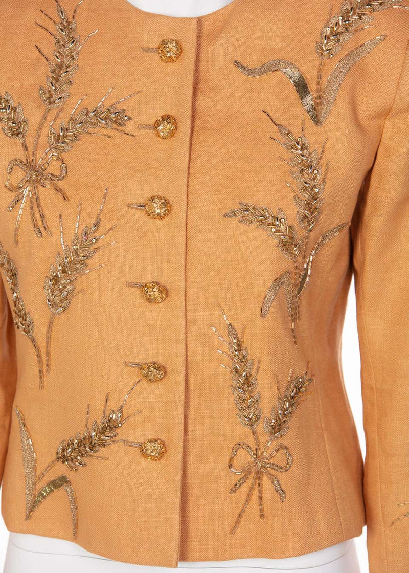Yves Saint Laurent Gold Beaded Wheat Linen Jacket, 1980s